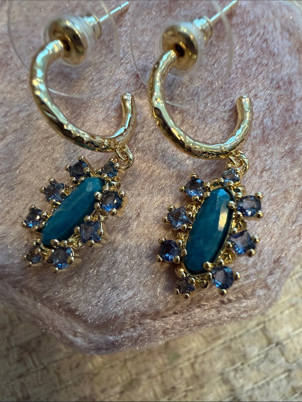 BRIGHTON
Gold Hoop Drop Earrings with Teal and Blue Gemstones by Brighton